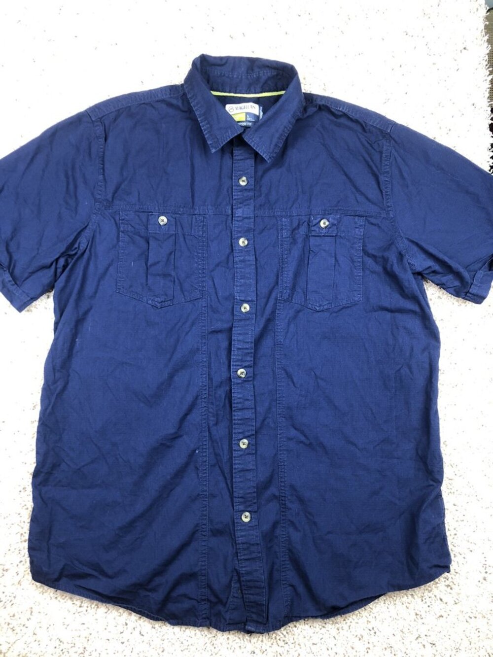 Magellan Outdoor Button Up Shirt Mens Size Large Blue Loose Fit Adventure Gear